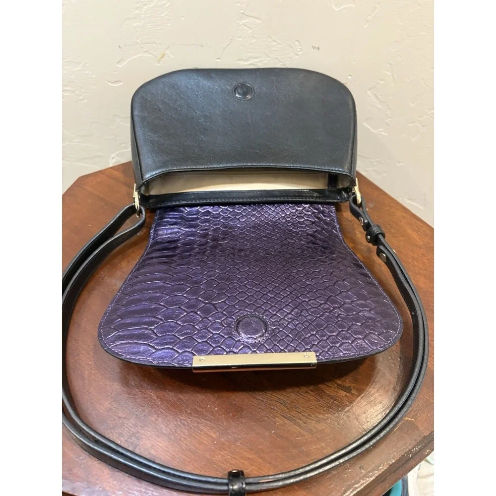 Brahmin Leather Crossbody Purse Iridescent Purple Exotic Textured Studded Flap